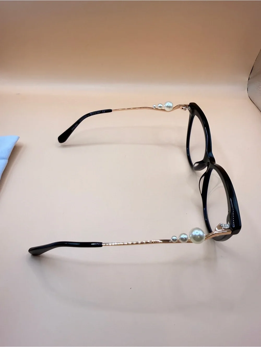 Black Cat-Eye Glasses Frame with Pearl Accent, no Prescription